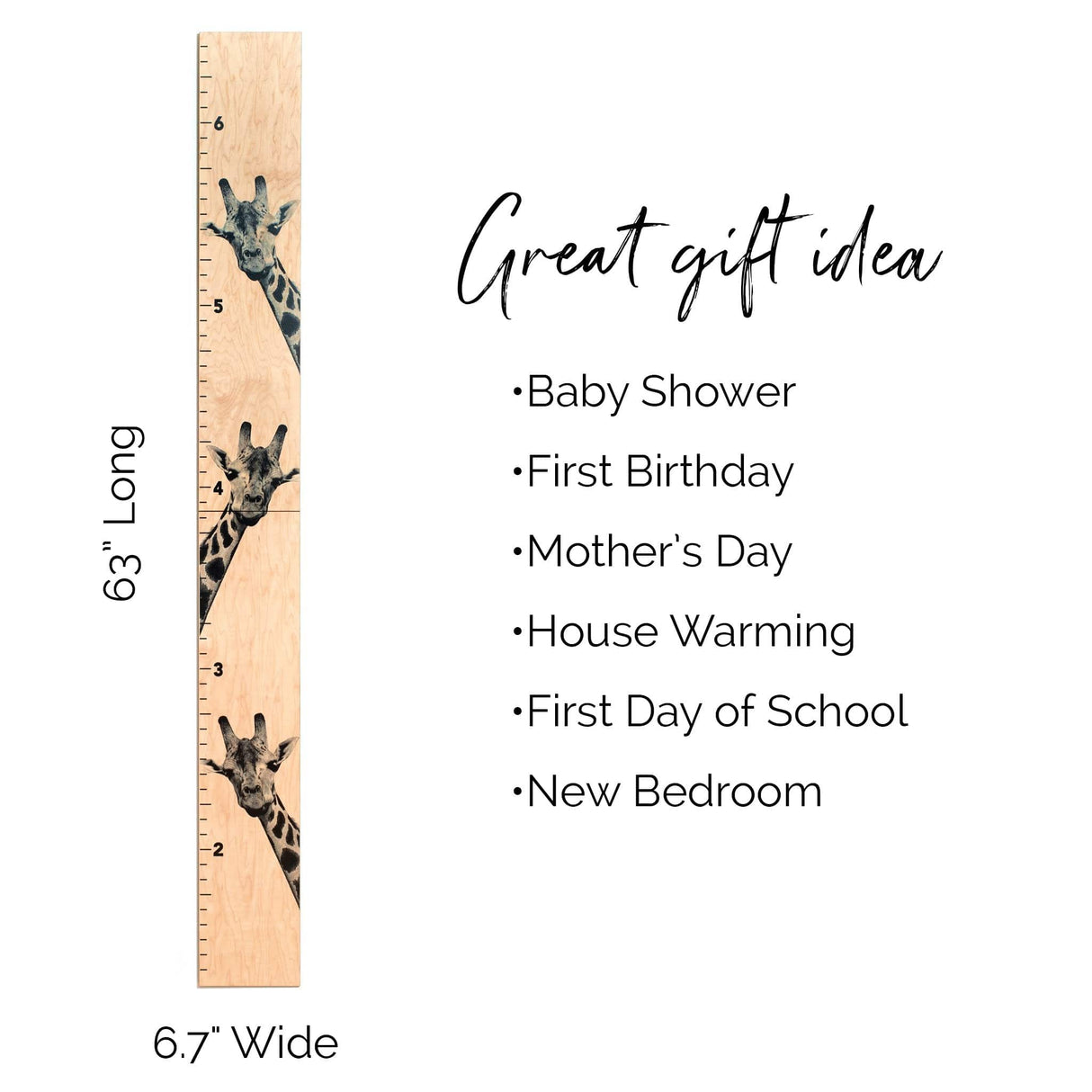 Tall Giraffe Wooden Growth Chart in Two Design Choices