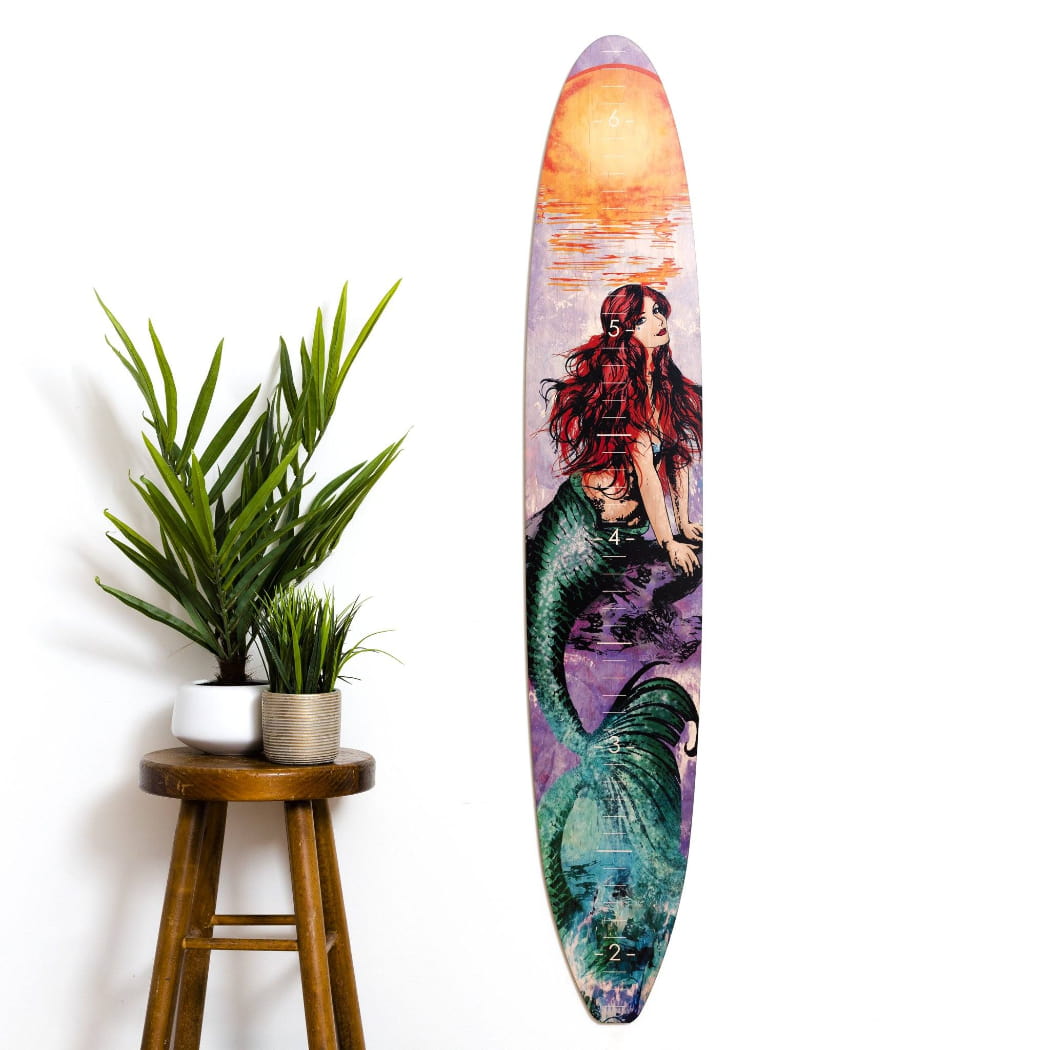 Surfboard Wall Art Growth Chart | Teen Room Décor | Mermaid Design