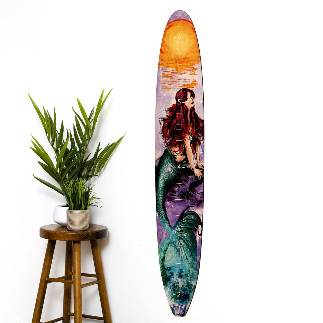 Surfboard Wall Art Growth Chart | Teen Room Décor | Mermaid Design