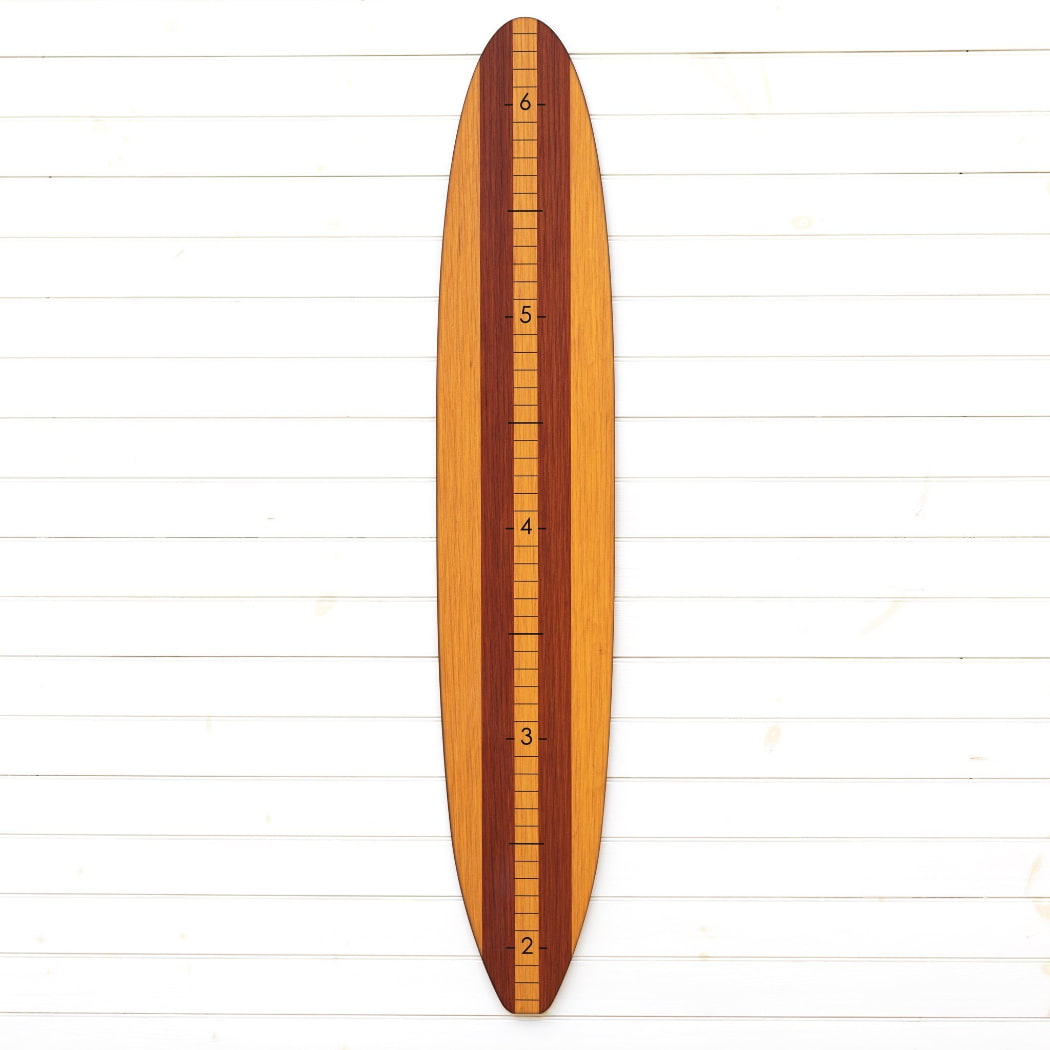 Surfboard Growth Chart | Surfing Wall Décor | Wood Stripe Longboard