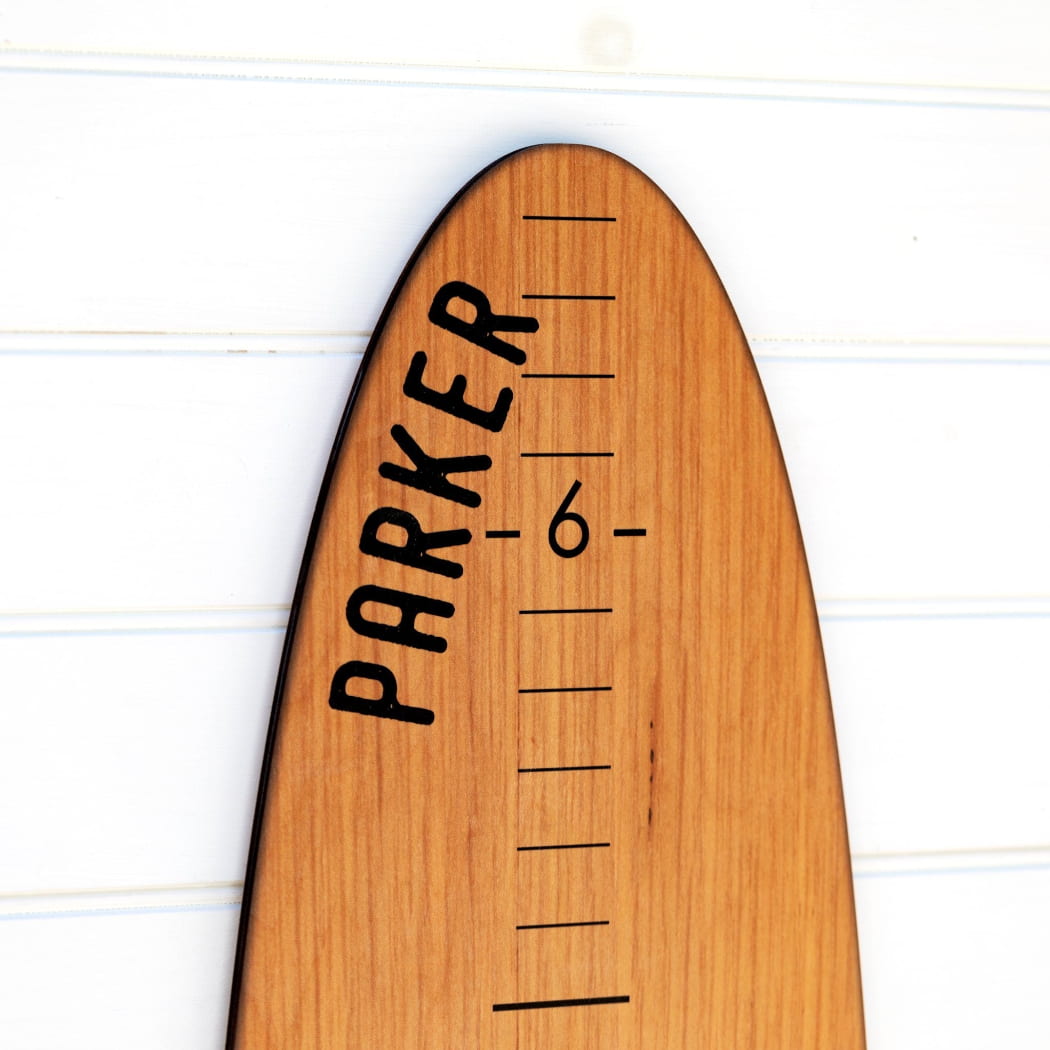 Surfboard Growth Chart | Surfing Wall Décor | Wood Stripe Longboard