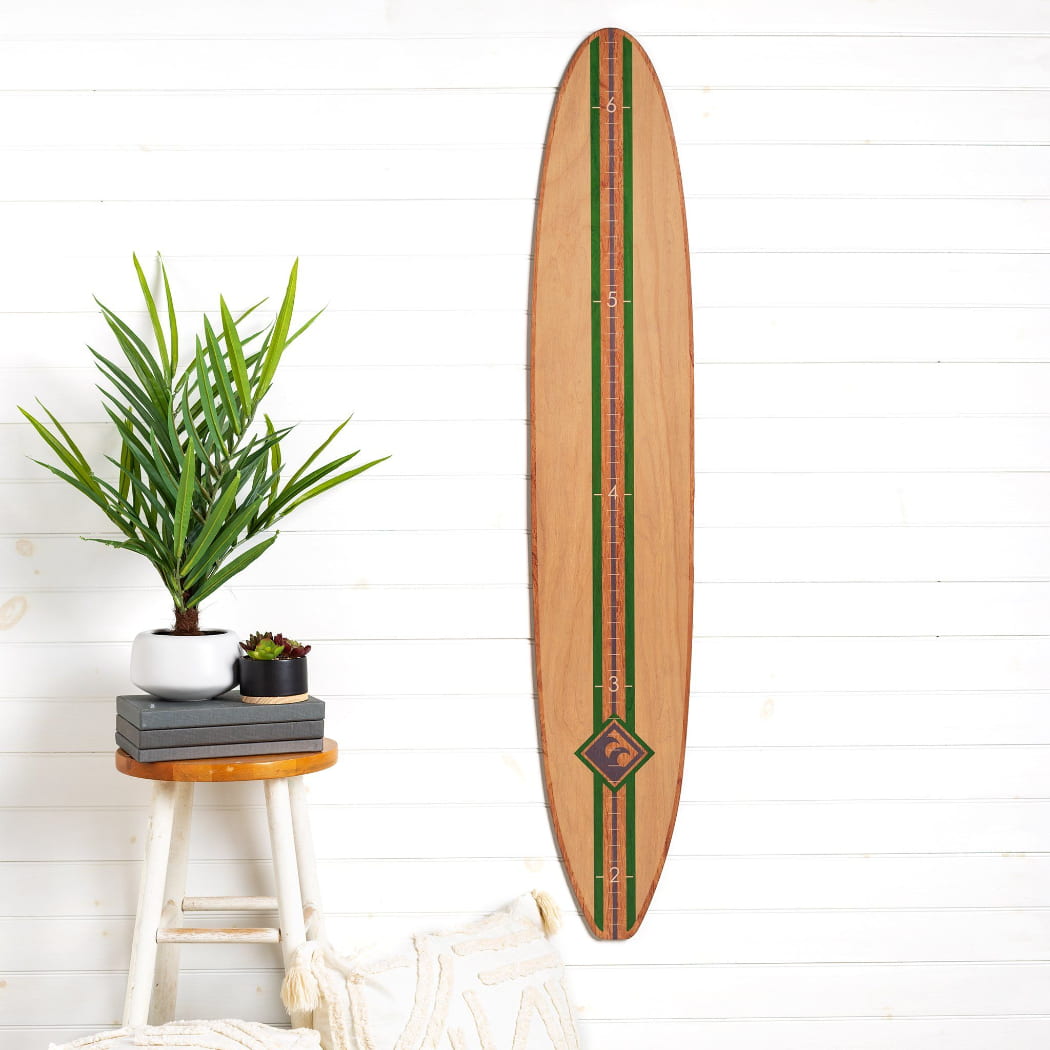 Surfboard Wall Decor Wall Art | Surfboard Growth Chart | Classic Cream/ Green Stripe