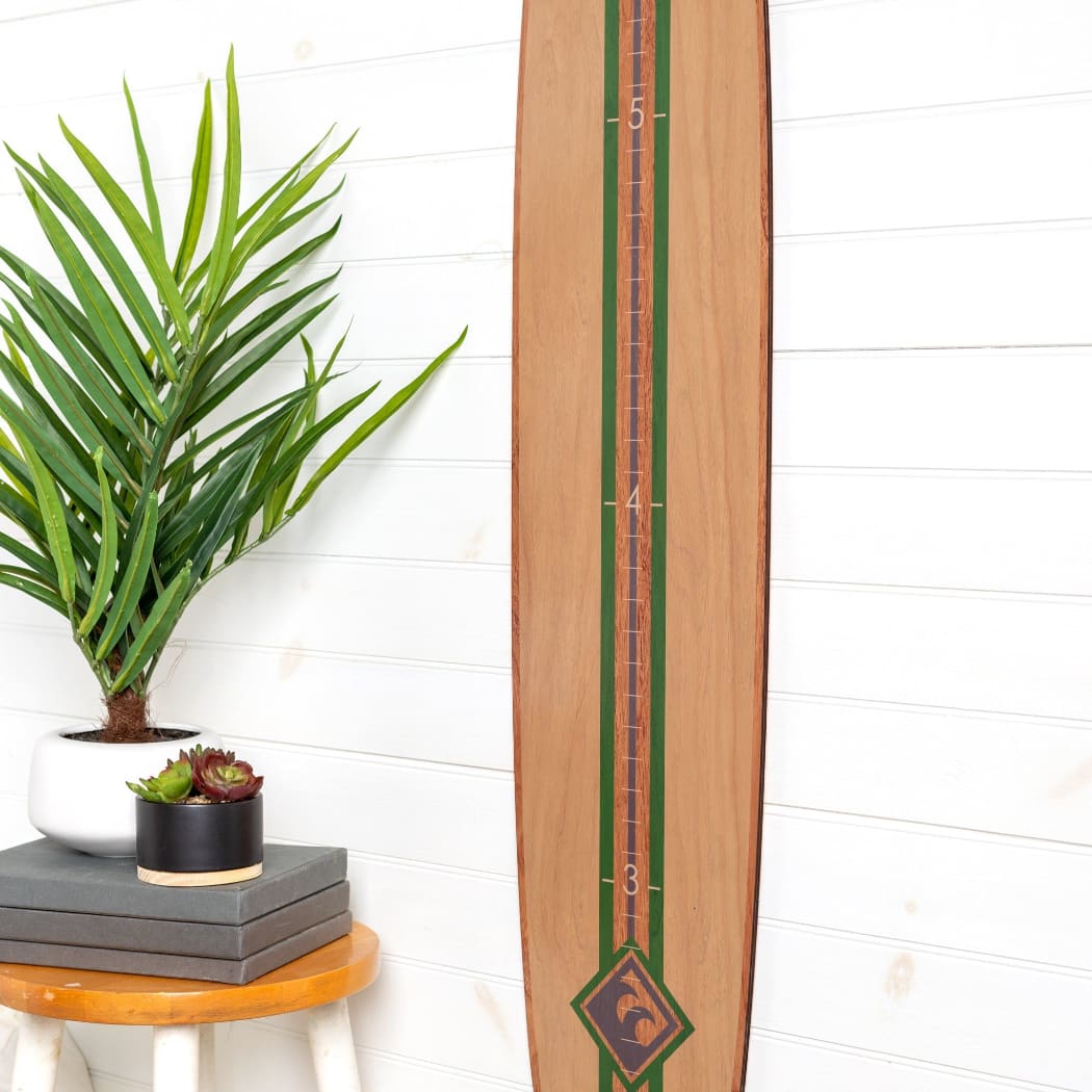 Surfboard Wall Decor Wall Art | Surfboard Growth Chart | Classic Cream/ Green Stripe