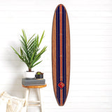 Surfboard Wall Décor Growth Chart Ocean Themed Nursery | Wood Grain with Navy Stripe