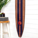 Surfboard Wall Décor Growth Chart Ocean Themed Nursery | Wood Grain with Navy Stripe