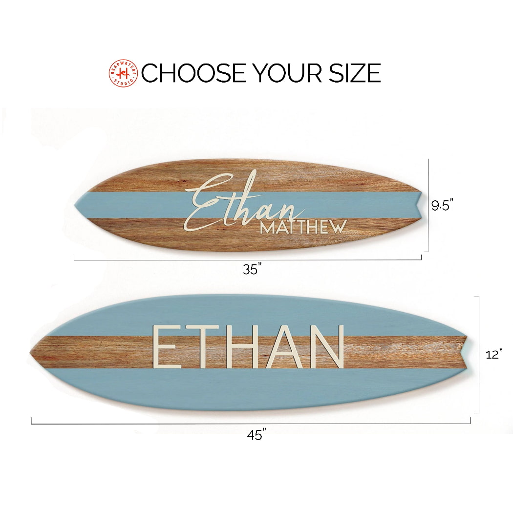 Surfboard Name Sign for Nursery or Children's Room | Nursery Décor | Ocean Themed Nursery Kids Room Wall Art | Light Mahogany