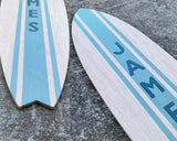 Wooden Surfboard Name Sign | Personalized Surfboard Décor | Party Prop Signature Board | White Washed with Colored Stripe