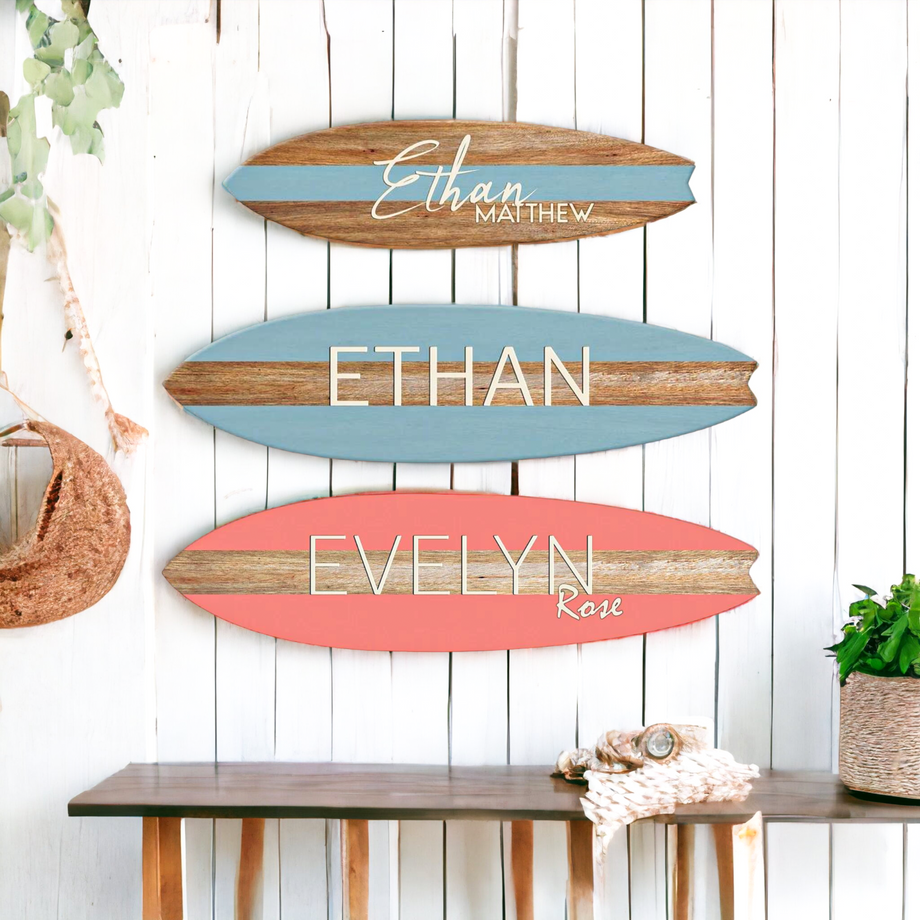 Hibiscus Flower Wooden Surfboard Name Sign