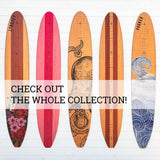 Surfboard Growth Chart | Surfing Wall Décor | Wood Stripe Longboard