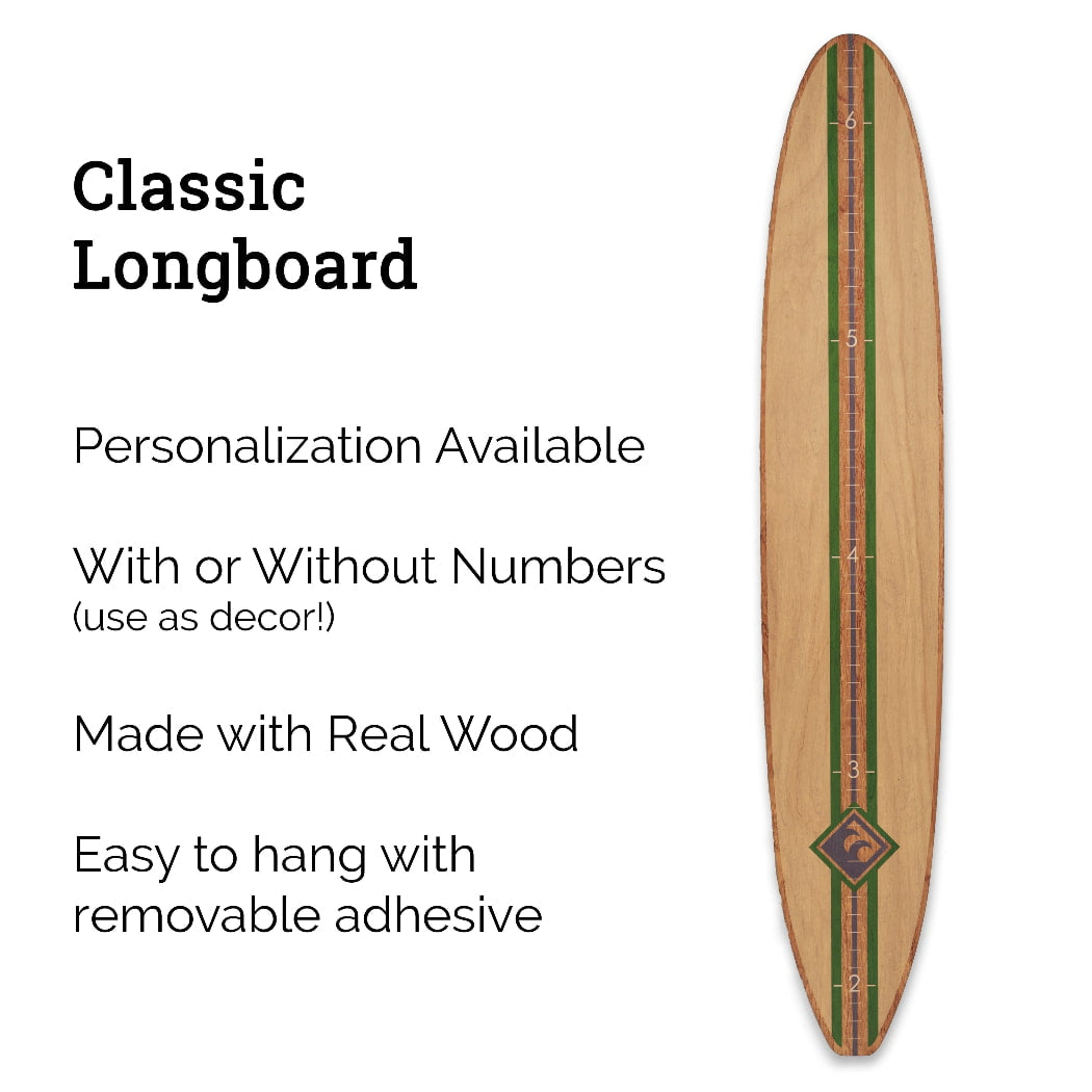 Surfboard Wall Decor Wall Art | Surfboard Growth Chart | Classic Cream/ Green Stripe