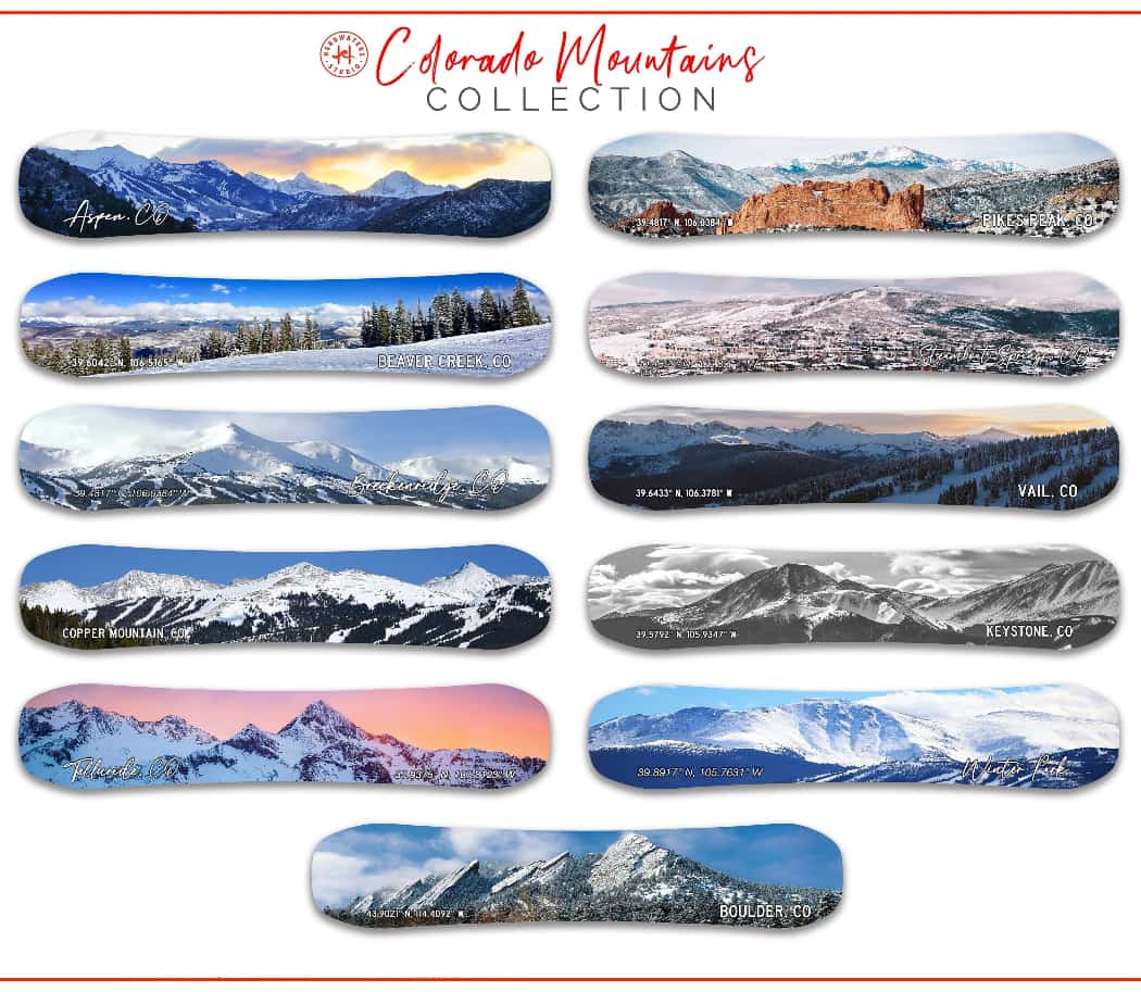 Snowboard Colorado Collection of Mountain Prints | Vail Aspen Telluride Boulder Breckenridge Copper Mountain | Snowboard Wall Décor