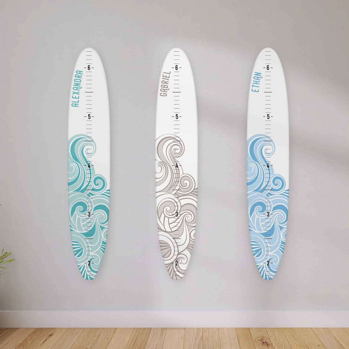 Seaside Surfboard Growth Chart Height Charts | Ocean Themed Nursery in White with Waves