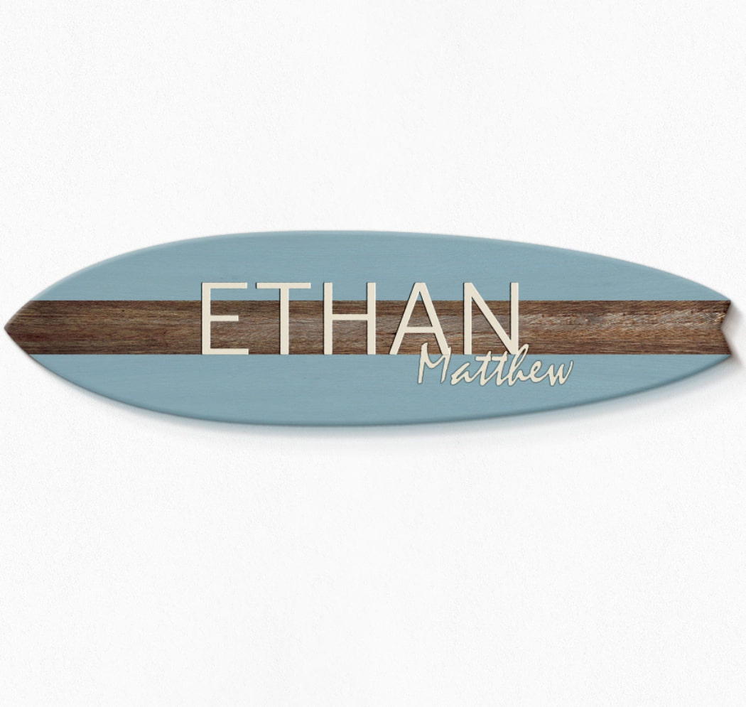 Surfboard Name Sign Wall Décor for Nursery / Children's Room / Dark Mahogany