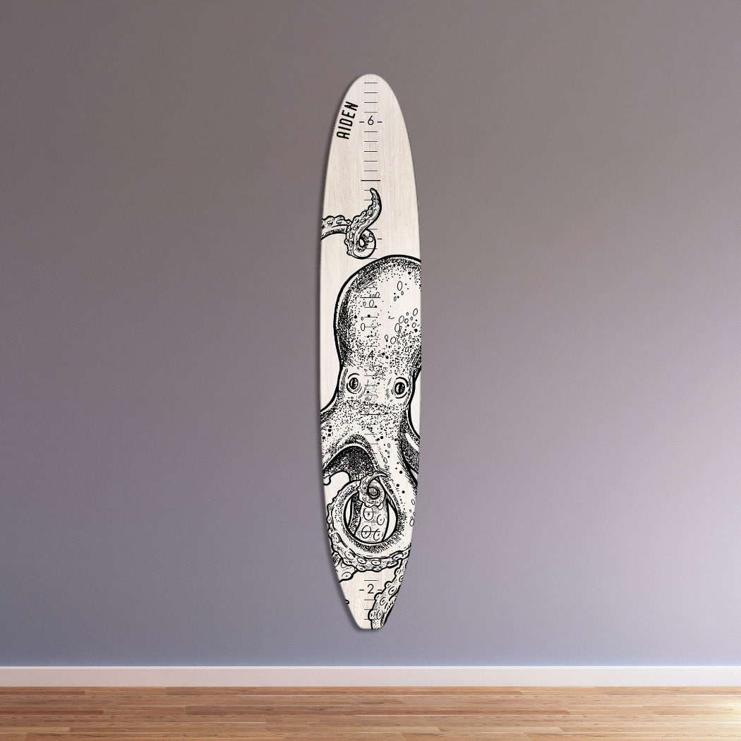 Surfboard Wall Decor | Surfboard Sign | White Washed Beach Wood Longboard Surfboard Growth Chart Collection