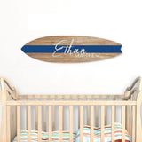 Surfboard Name Sign for Nursery or Children's Room | Nursery Décor | Ocean Themed Nursery Kids Room Wall Art | Light Mahogany