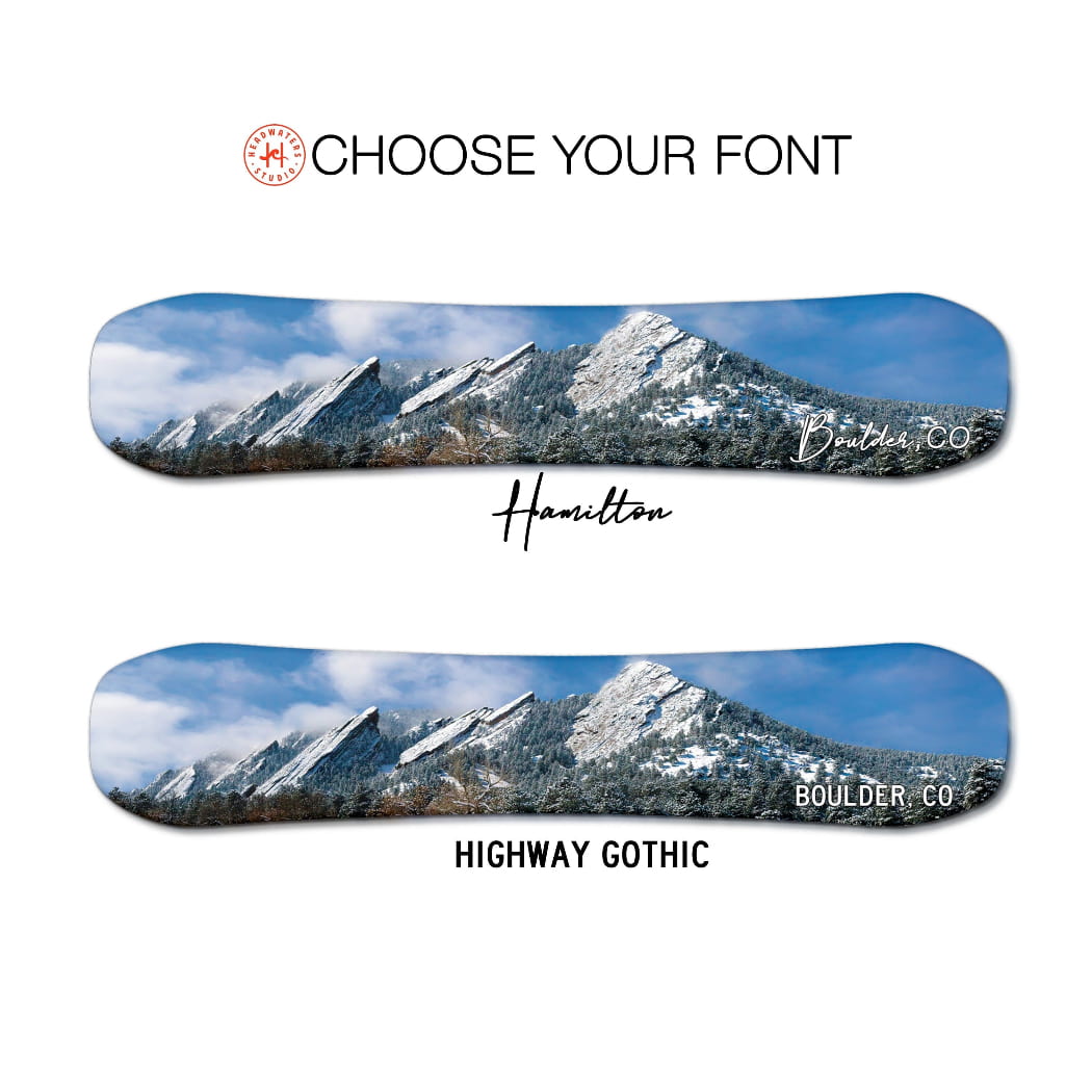 Flatirons Mountain Boulder Snowboard Print | Snowboard Wall Décor | Colorado Skiing