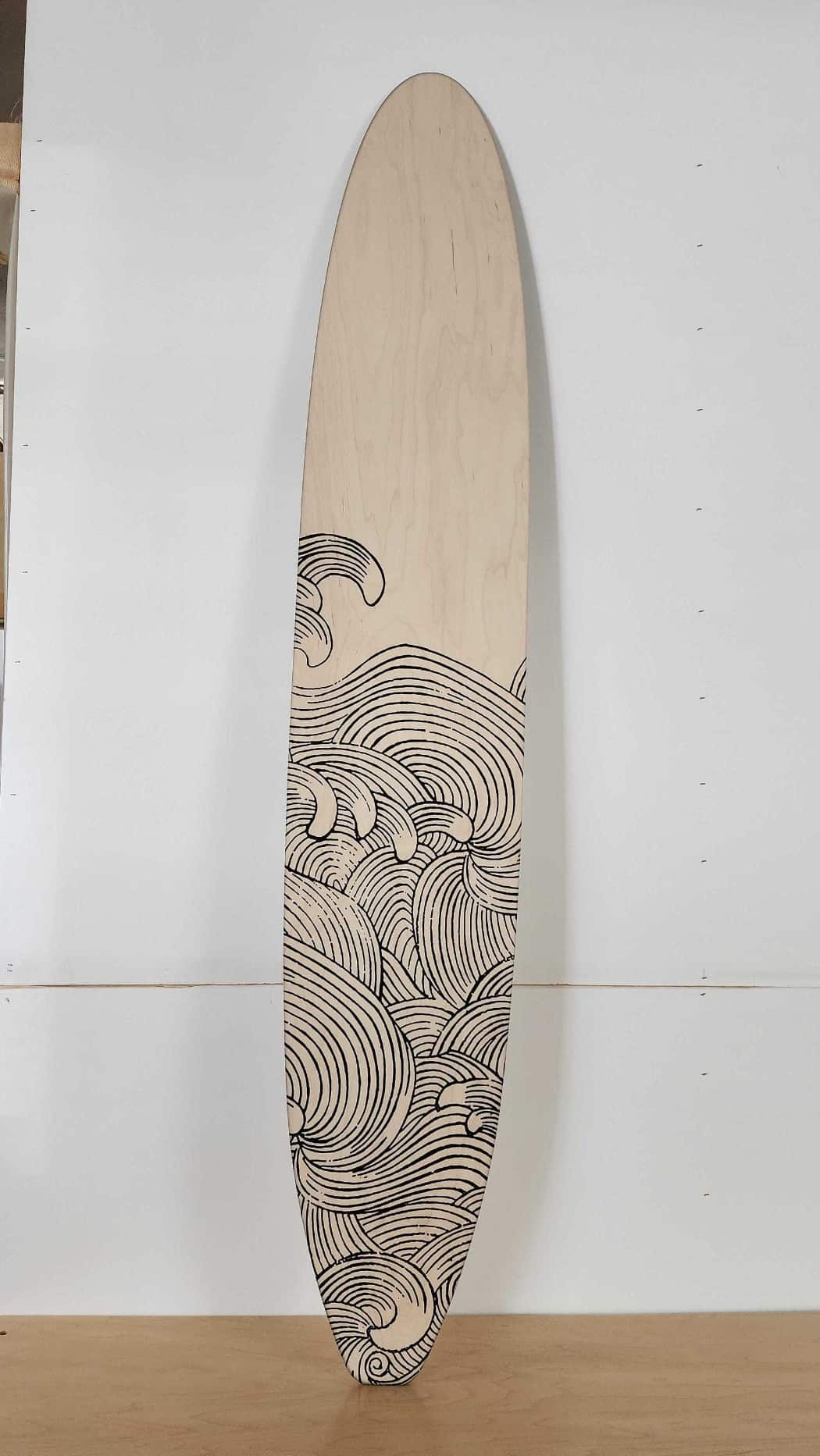 Wave Surfboard Wall Art | Surfboard Wall Decor | Wave Drawing