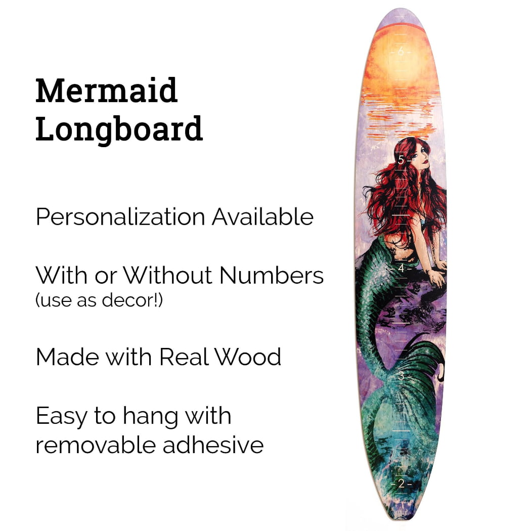 Surfboard Wall Art Growth Chart | Teen Room Décor | Mermaid Design